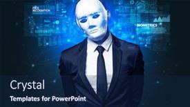  Presentation with face recognition - Presentation having biometrics - biometric verification - young man background and a navy blue colored foreground