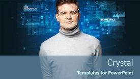  Presentation with face recognition - Presentation theme having biometrics - biometric verification - young man background and a ocean colored foreground