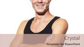  Presentation with face recognition security - PPT theme consisting of biometric-verification-young-man-isolated background and a coral colored foreground