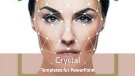  Presentation with face recognition - PPT theme featuring biometric-verification-young-woman-isolated background and a coral colored foreground