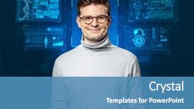  Presentation with face recognition - Beautiful slides featuring biometrics - biometric verification - young man backdrop and a teal colored foreground