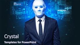  Presentation with face recognition - PPT theme with biometrics - biometric verification - young man background and a navy blue colored foreground