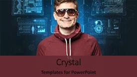  Presentation with face recognition - Slide set enhanced with biometrics - biometric verification - young man background and a tawny brown colored foreground