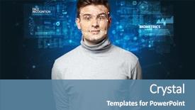  Presentation with face recognition - Slides enhanced with biometrics - biometric verification - young man background and a teal colored foreground