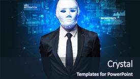  Presentation with face recognition - Beautiful theme featuring biometrics - biometric verification - young man backdrop and a navy blue colored foreground