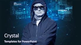  Presentation with face recognition - Colorful presentation design enhanced with biometrics - biometric verification - young man backdrop and a navy blue colored foreground