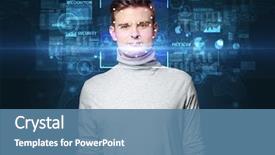 Presentation with face recognition - Beautiful slide set featuring biometrics - biometric verification face recognition backdrop and a teal colored foreground