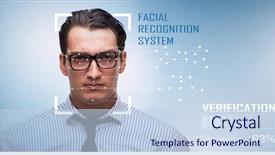  Presentation with face recognition - PPT layouts enhanced with biometrics - concept of face recognition software background and a sky blue colored foreground