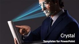  Presentation with face recognition - Colorful PPT theme enhanced with biometrics - concept of face recognition software backdrop and a black colored foreground