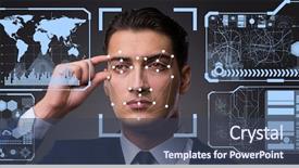  Presentation with face recognition - Presentation theme enhanced with biometrics - concept of face recognition software background and a ocean colored foreground
