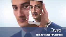  Presentation with face recognition - Slides enhanced with biometrics - concept of face recognition software background and a ocean colored foreground