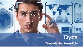 Presentation with face recognition - PPT theme featuring biometrics - concept of face recognition software background and a ocean colored foreground