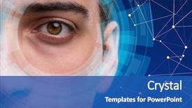  Presentation with human eye - Colorful theme enhanced with biometrics - concept of sensor implanted backdrop and a ocean colored foreground