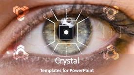  Presentation with human eye - Slide deck featuring biometrics - concept of sensor implanted background and a coral colored foreground