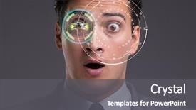  Presentation with human eye - Presentation featuring biometrics - concept of sensor implanted background and a dark gray colored foreground