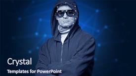  Presentation with face recognition security - Audience pleasing PPT layouts consisting of biometrics - face recognition with mesh cyber backdrop and a navy blue colored foreground