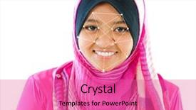  Presentation with face recognition - Audience pleasing presentation theme consisting of biometrics - facial recognition system concept muslim backdrop and a coral colored foreground