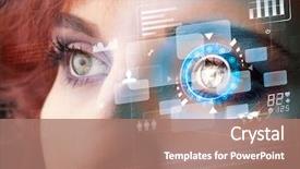  Presentation with cyber - Theme enhanced with biometrics - future woman with cyber technology background and a coral colored foreground