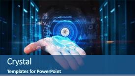  Presentation with biometric security - Slides having biometrics - man holding hologram projection displaying background and a ocean colored foreground