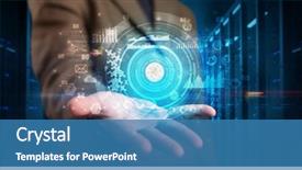  Presentation with biometric security - Cool new presentation theme with biometrics - man holding hologram projection displaying backdrop and a teal colored foreground