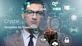  Presentation with biometrics - Amazing presentation theme having biometrics-security-access-concept backdrop and a seafoam green colored foreground