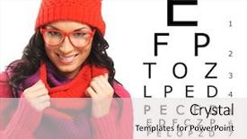  Presentation with glasses - Slide deck consisting of biometry - beautiful girl wearing glasses checking background and a  colored foreground