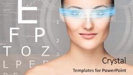  Presentation with scanning - Amazing presentation theme having biometry - beautiful woman with eye scanning backdrop and a  colored foreground