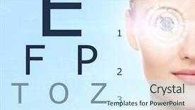  Presentation with hologram - Beautiful presentation design featuring biometry - beautiful woman with laser hologram backdrop and a cool aqua colored foreground