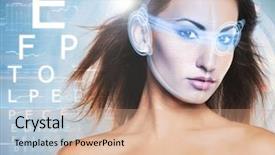  Presentation with laser photonics - Amazing presentation having biometry - beautiful woman with laser hologram backdrop and a coral colored foreground