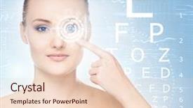  Presentation with hologram - Presentation design enhanced with biometry - beautiful woman with laser hologram background and a lemonade colored foreground