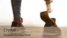  Presentation with bionic - Beautiful PPT layouts featuring bionic - close up back view backdrop and a coral colored foreground