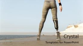  Presentation with prosthetic leg - Theme enhanced with bionic - close up back view background and a coral colored foreground