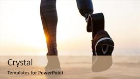  Presentation with prosthetic leg - Slide deck enhanced with bionic - close up of disabled athlete background and a coral colored foreground