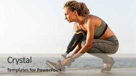  Presentation with prosthetic leg - PPT theme featuring bionic - confident disabled athlete woman background and a mint green colored foreground
