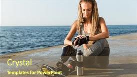  Presentation with bionic - Colorful presentation design enhanced with bionic - smiling disabled athlete woman backdrop and a violet colored foreground