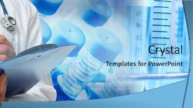  Presentation with test tube laboratory - Cool new presentation with healthcare business development - laboratory test tube backdrop and a light blue colored foreground