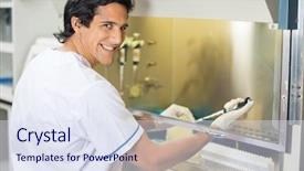  Presentation with laboratory - Cool new presentation theme with biosafety - portrait of happy male technician backdrop and a sky blue colored foreground