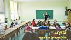  Presentation with anatomy - Cool new presentation theme with bioscience - happy children group in school backdrop and a tawny brown colored foreground