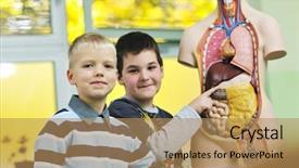  Presentation with biology - PPT layouts with bioscience - happy children group in school background and a coral colored foreground