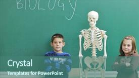  Presentation with anatomy - Cool new slides with bioscience - happy children group in school backdrop and a ocean colored foreground