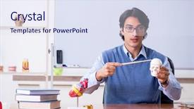  Presentation with anatomy - Audience pleasing PPT layouts consisting of bioscience - young lecturer teacher teaching anatomy backdrop and a sky blue colored foreground