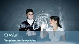  Presentation with anatomy - Audience pleasing PPT layouts consisting of bioscience - young teacher and school boy backdrop and a ocean colored foreground