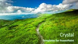  Presentation with blue mountain - Presentation theme featuring biosphere - carpatian summer landscape mountain path background and a  colored foreground
