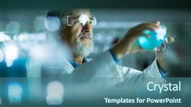  Presentation with biotech - Slide deck featuring biotech - senior male researcher carrying background and a ocean colored foreground