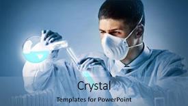  Presentation with chemist - Beautiful PPT theme featuring biotech laboratory - young masked chemist ready backdrop and a teal colored foreground