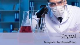  Presentation with biotechnology - Beautiful PPT theme featuring biotechnology - chemistry assistant working backdrop and a light blue colored foreground