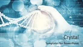  Presentation with scientist - Beautiful PPT theme featuring biotechnology - close up of scientist hand backdrop and a light blue colored foreground