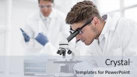  Presentation with cosmetic surgery close up - Presentation theme featuring biotechnology - close up the scientist looks background and a light gray colored foreground