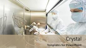  Presentation with material science - Colorful theme enhanced with biotechnology - female science researchers in protective backdrop and a coral colored foreground