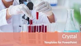  Presentation with scientist - Presentation theme having biotechnology - female scientist researcher conducting background and a coral colored foreground